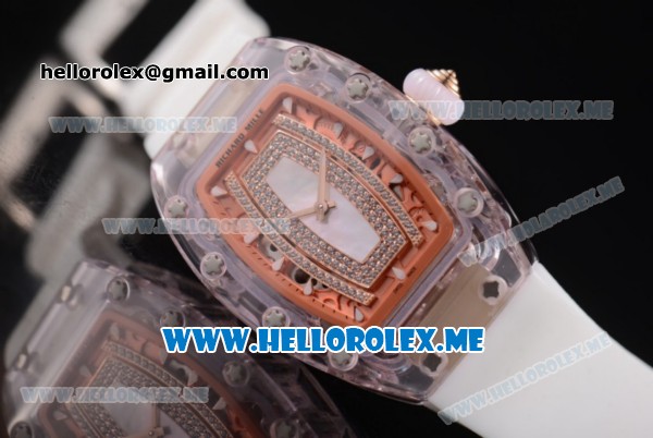 Richard Mille RM 07-02 Miyota 9015 Automatic Pink Sapphire Case with White Rubber Strap and White MOP Dial White Markers - Click Image to Close